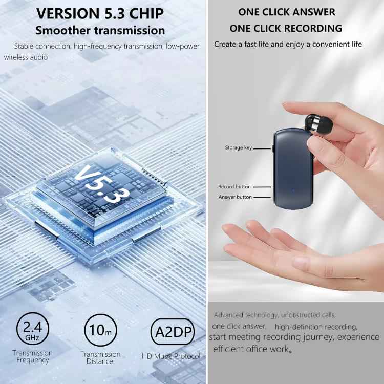 K68 Card Business Collar Clip Type Single Ear Bluetooth Earphones