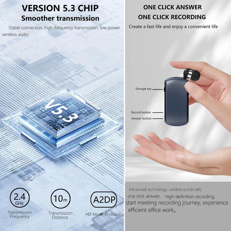 K68 Card Business Collar Clip Type Single Ear Bluetooth Earphones