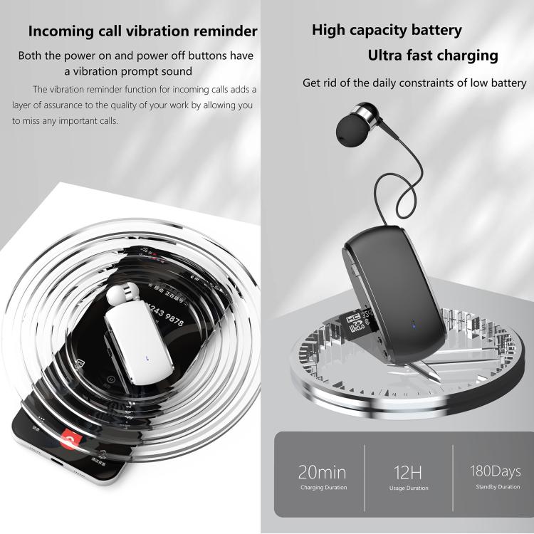 K68 Card Business Collar Clip Type Single Ear Bluetooth Earphones