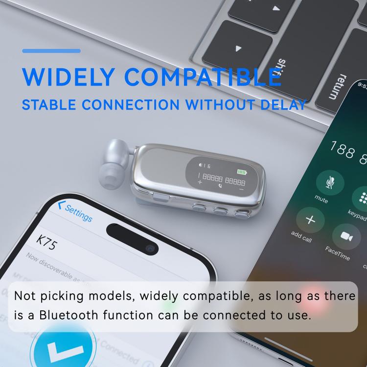 K75 Long Battery Life Business Collar Clip Type Single Ear Bluetooth Earphones