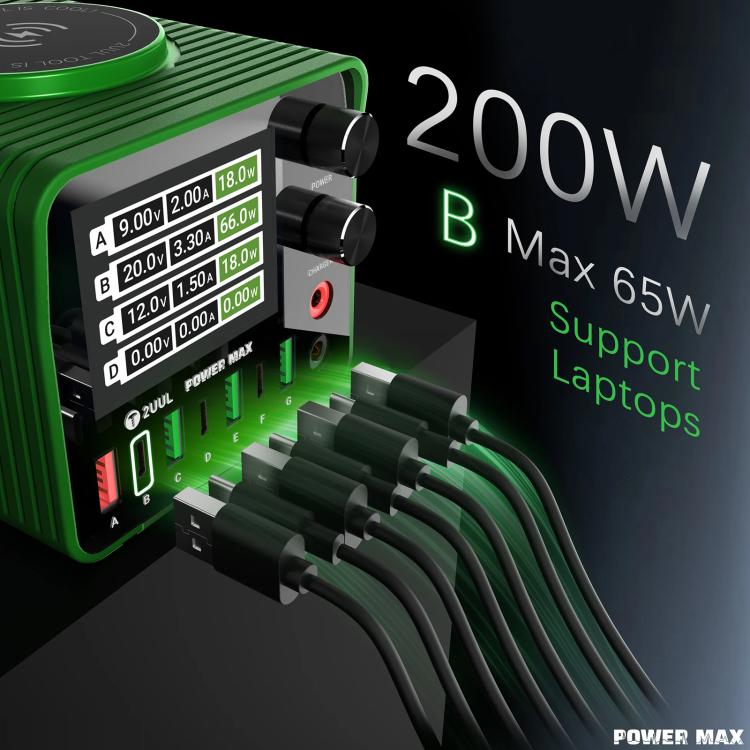 2UUL PC01 POWER MAX 200W Multi-Port Charger Adjustable Voltage Power Supply, US Plug, EU Plug