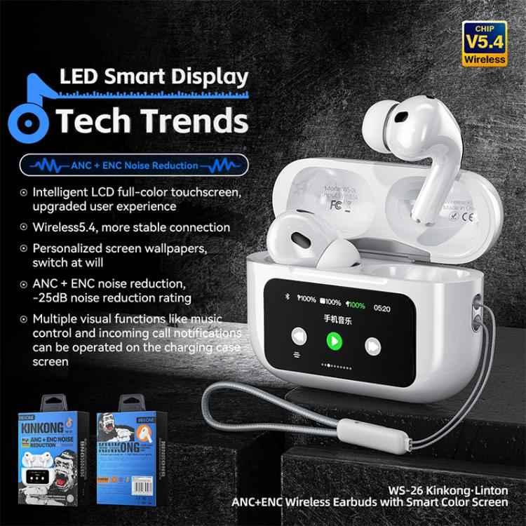 WK WS-26 Liton Series ANC+ENC Wireless Earbuds with Smart Color Screen