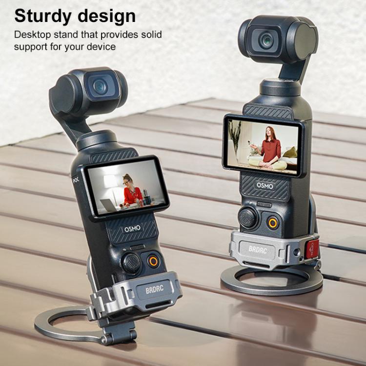 BRDRC Smartphone Teleprompter Stand Desktop Clamp Cold Shoe Extension Mount, For DJI Osmo Pocket 3 Dark Grey