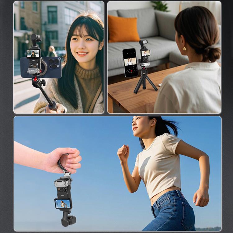 BRDRC Smartphone Teleprompter Stand Desktop Clamp Cold Shoe Extension Mount, For DJI Osmo Pocket 3 Dark Grey