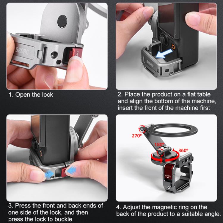 BRDRC Smartphone Teleprompter Stand Desktop Clamp Cold Shoe Extension Mount, For DJI Osmo Pocket 3 Dark Grey