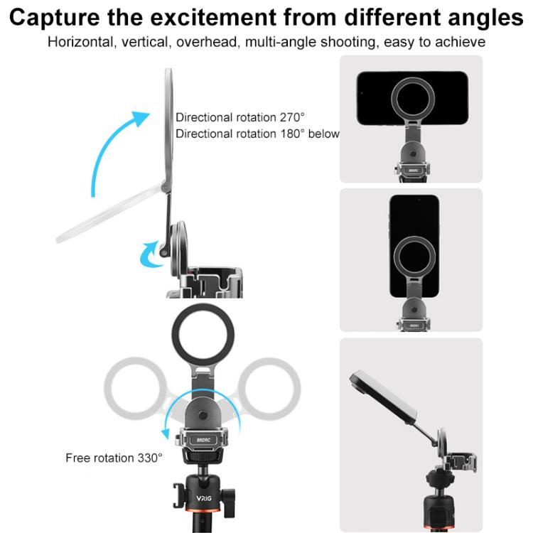 BRDRC Smartphone Teleprompter Stand Desktop Clamp Cold Shoe Extension Mount, For DJI Osmo Pocket 3 Dark Grey