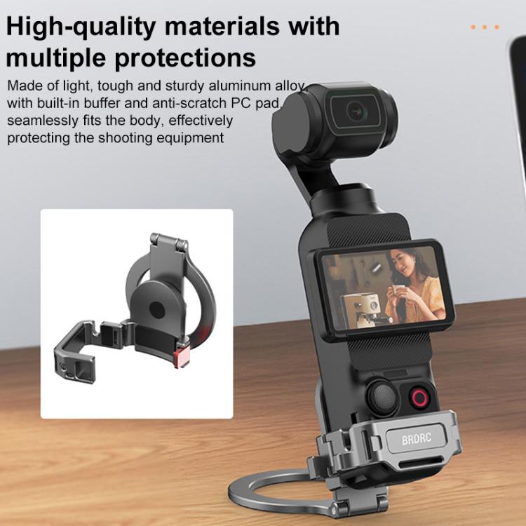 BRDRC Smartphone Teleprompter Stand Desktop Clamp Cold Shoe Extension Mount, For DJI Osmo Pocket 3 Dark Grey