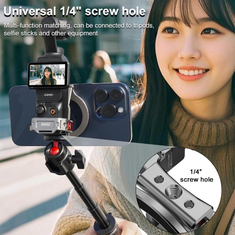 BRDRC Smartphone Teleprompter Stand Desktop Clamp Cold Shoe Extension Mount, For DJI Osmo Pocket 3 Dark Grey