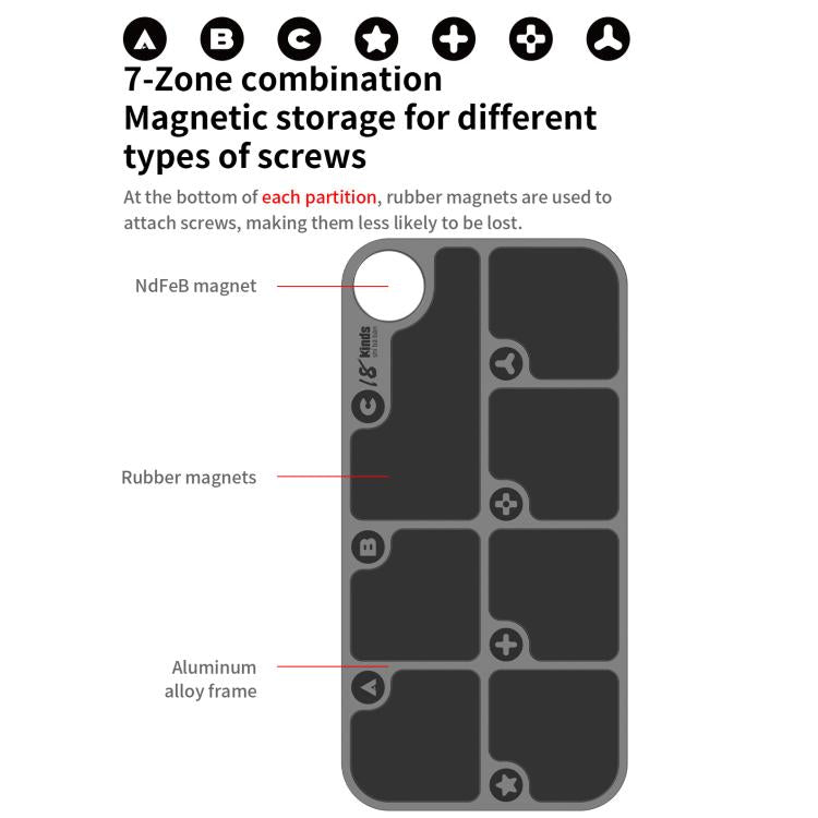 18 Kinds 7-Zone Alloy Magnetic Combination Screw Storage Pad, 18 Kinds 7-Zone Screw Pad