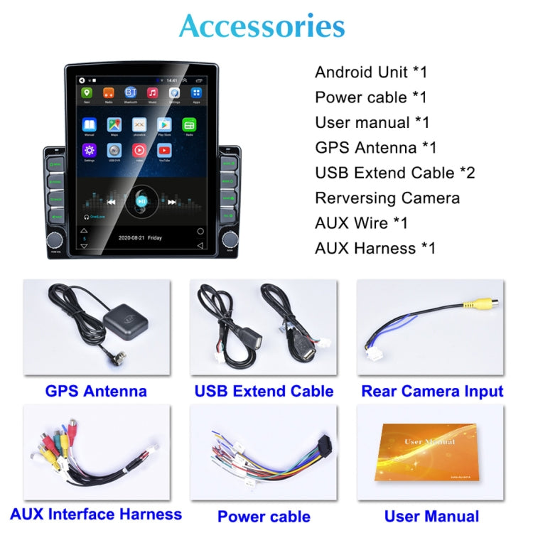 9.7 inch Vertical Screen 2.5D Glass Car Android Universal Player Navigator MP5 Integrated Machine Support Phone Link / GPS / FM / Steering Wheel Control, 1GB+32GB