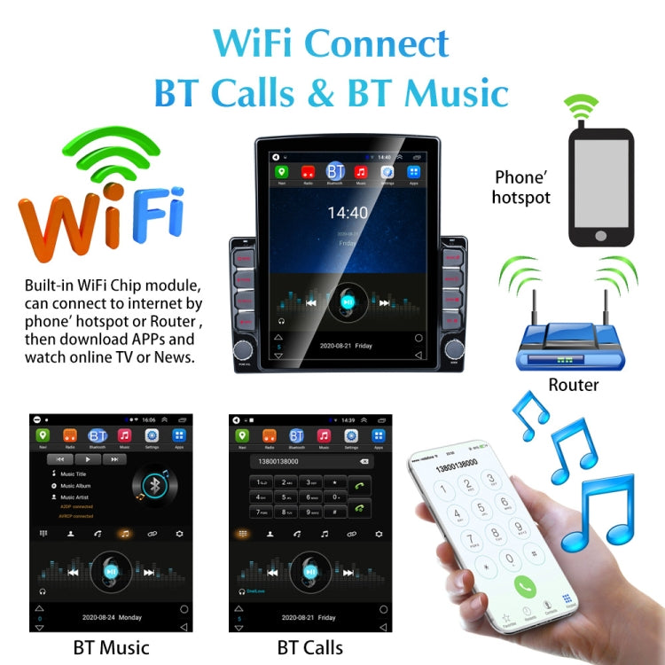 9.7 inch Vertical Screen 2.5D Glass Car Android Universal Player Navigator MP5 Integrated Machine Support Phone Link / GPS / FM / Steering Wheel Control, 1GB+32GB