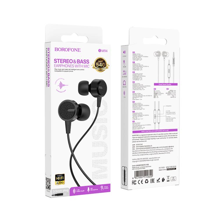 Borofone BM94 Sonar 3.5mm Interface Universal Wired Earphones with Microphone, Length: 1.2m, 3.5mm Interface