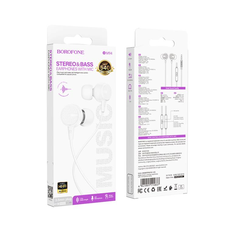 Borofone BM94 Sonar 3.5mm Interface Universal Wired Earphones with Microphone, Length: 1.2m, 3.5mm Interface
