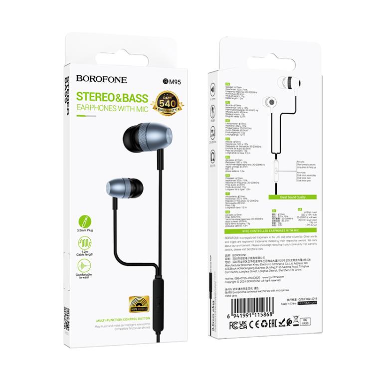 Borofone BM95 Excepcional 3.5mm Interface Universal Digital Wired Earphones with Microphone, Length: 1.2m, 3.5mm Interface