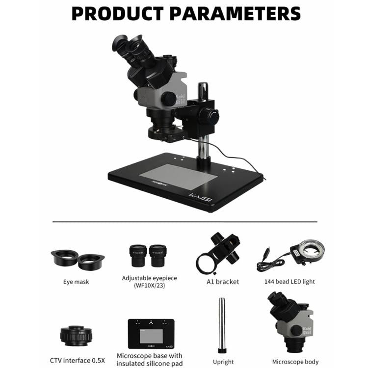 Kaisi 6558 6.5-58X Synchronous Zoom Trinocular Stereo Microscope, Kaisi 6558