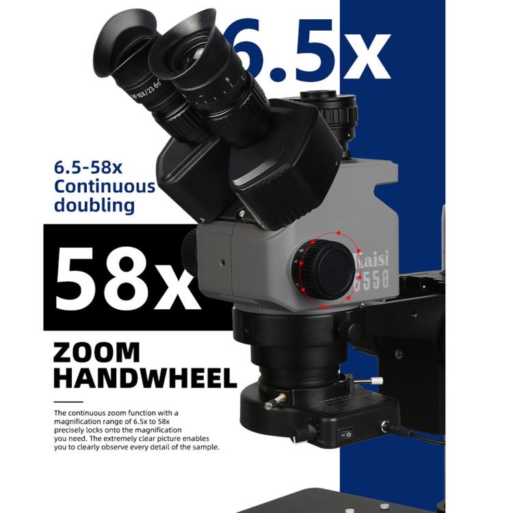 Kaisi 6558 6.5-58X Synchronous Zoom Trinocular Stereo Microscope, Kaisi 6558
