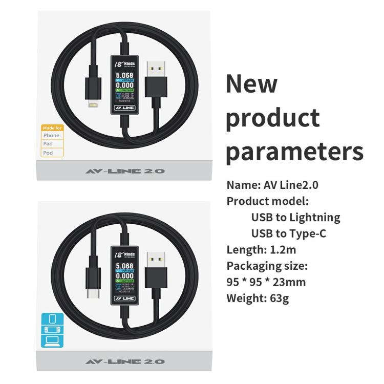 18 Kinds AV-Line 2.0 1.2m Intelligent Detection Charging Data Cable