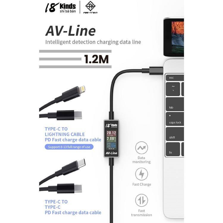 18 Kinds AV-Line Pro 1.2m Intelligent Detection Charging Data Cable