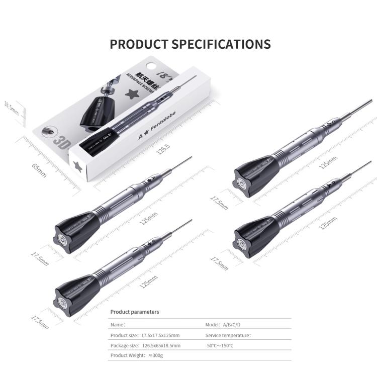 18 Kinds Aerospace 3D Anti-Slip Magnetic Screwdriver, A Pentalobe, B Phillips, C External Cross, D Tri-Wing, 5 in 1 Set