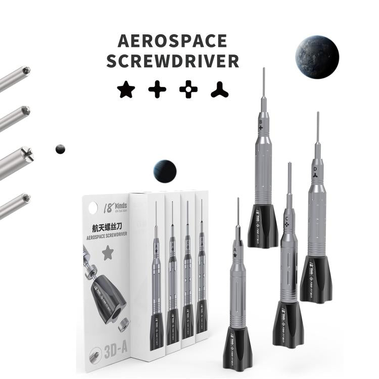 18 Kinds Aerospace 3D Anti-Slip Magnetic Screwdriver, A Pentalobe, B Phillips, C External Cross, D Tri-Wing, 5 in 1 Set