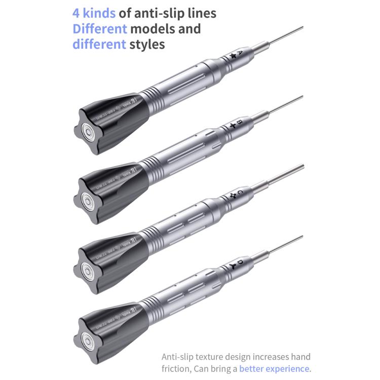 18 Kinds Aerospace 3D Anti-Slip Magnetic Screwdriver, A Pentalobe, B Phillips, C External Cross, D Tri-Wing, 5 in 1 Set