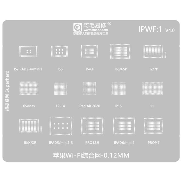 AMAOE 0.12mm Reballing Stencil, For iPhone 16 Series, For iPhone 15 Series, For iPhone 6-15 Series Baseband, For iPhone 7-15 Series, For iPhone 14 Series, For WiFi Comprehensive, For Face ID IC