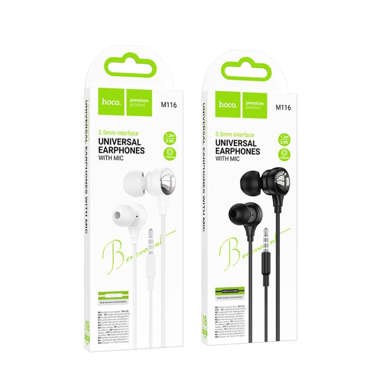hoco M116 3.5mm Plug Benevolent Universal Earphones with Microphone, M116 3.5mm