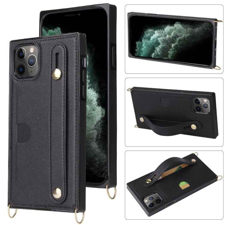 Wrist Strap PU+TPU Shockproof Protective Case with Crossbody Lanyard & Holder & Card Slot, For iPhone 11 Pro Max