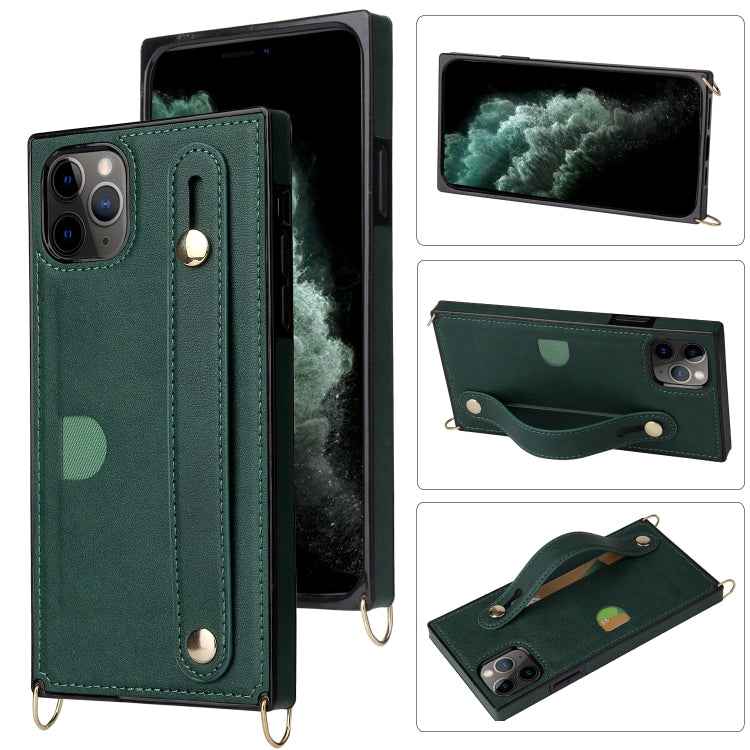 Wrist Strap PU+TPU Shockproof Protective Case with Crossbody Lanyard & Holder & Card Slot, For iPhone 11 Pro Max