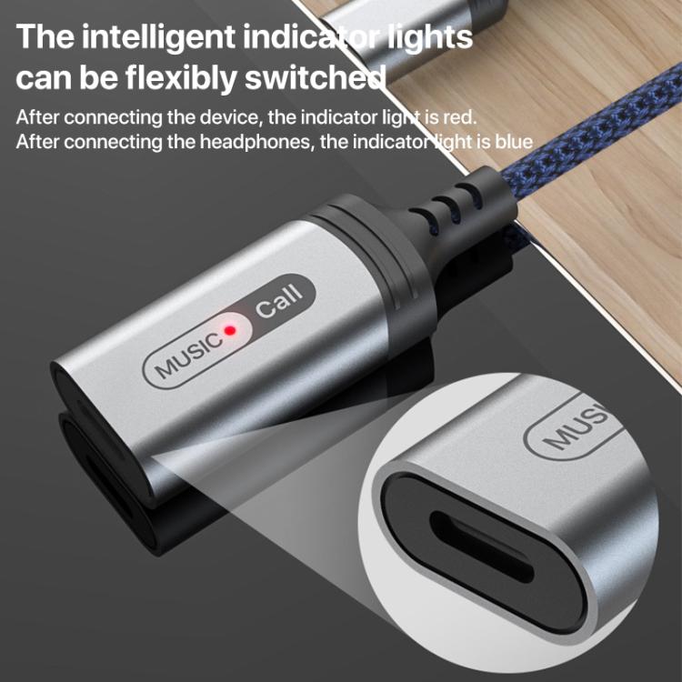MH-306 USB-C / Type-C to 8 Pin Audio Earphone Adapter with Indicator Light