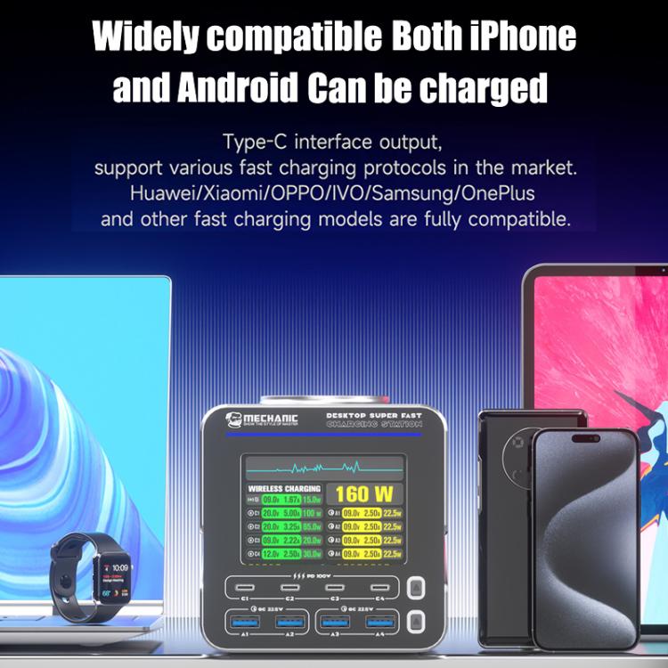 Mechanic G-POWER 160W GaN Desktop Fast Charging Station with 15W Magnetic Fast Charging, EU Plug, US Plug, UK Plug