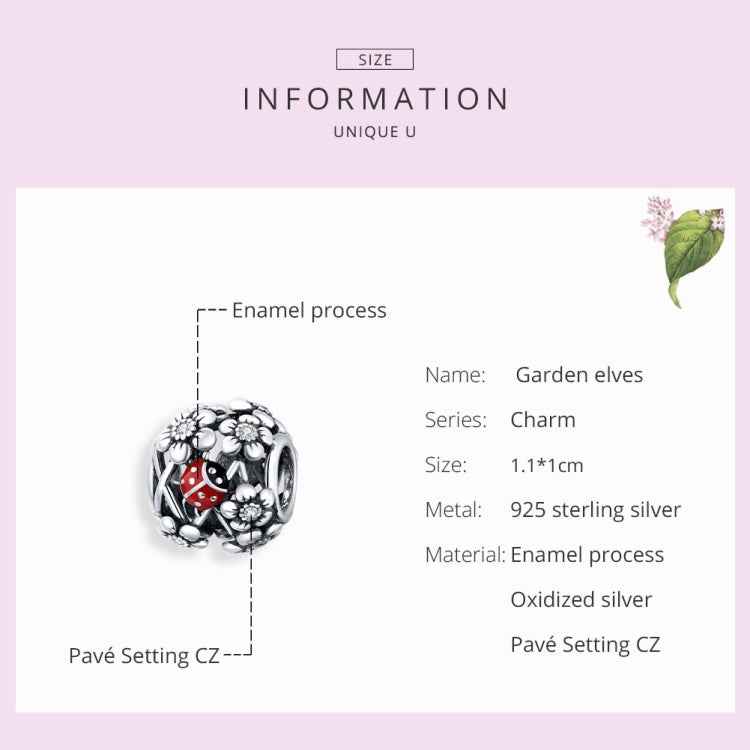 S925 Sterling Silver Garden Elves Ladybug Beads DIY Bracelet Necklace Accessories