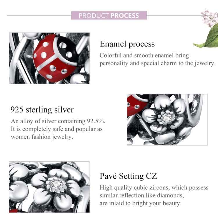 S925 Sterling Silver Garden Elves Ladybug Beads DIY Bracelet Necklace Accessories
