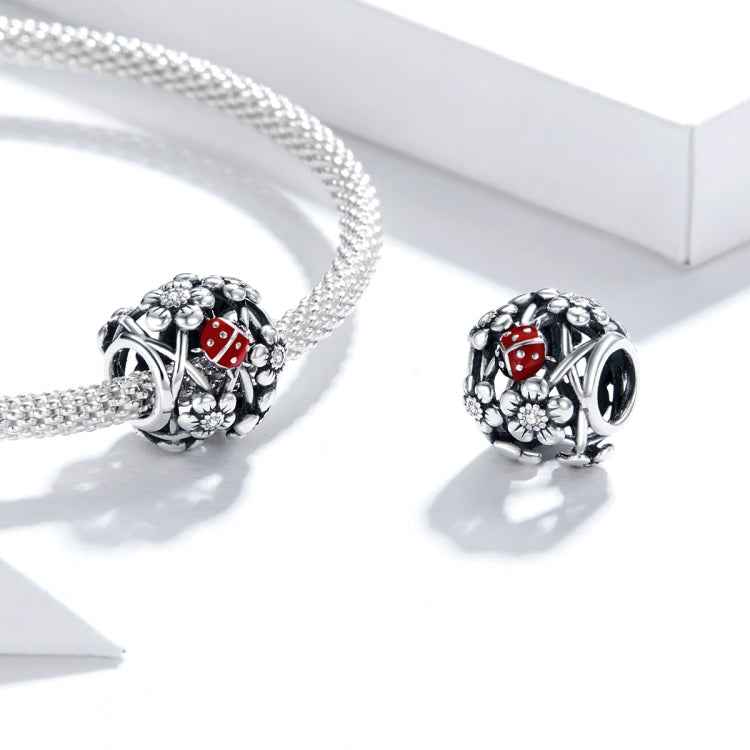 S925 Sterling Silver Garden Elves Ladybug Beads DIY Bracelet Necklace Accessories