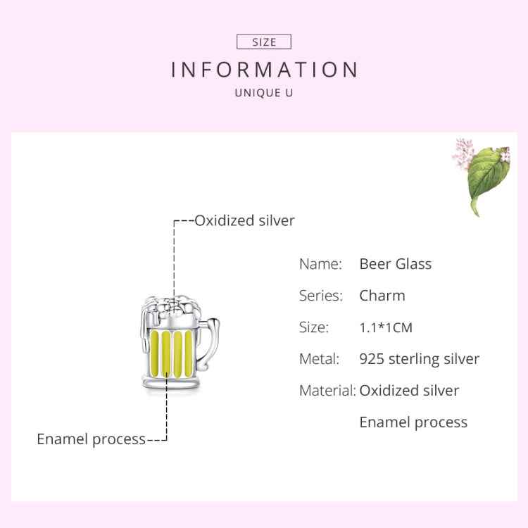 S925 Sterling Silver Beer Mug Beads DIY Bracelet Necklace Accessories