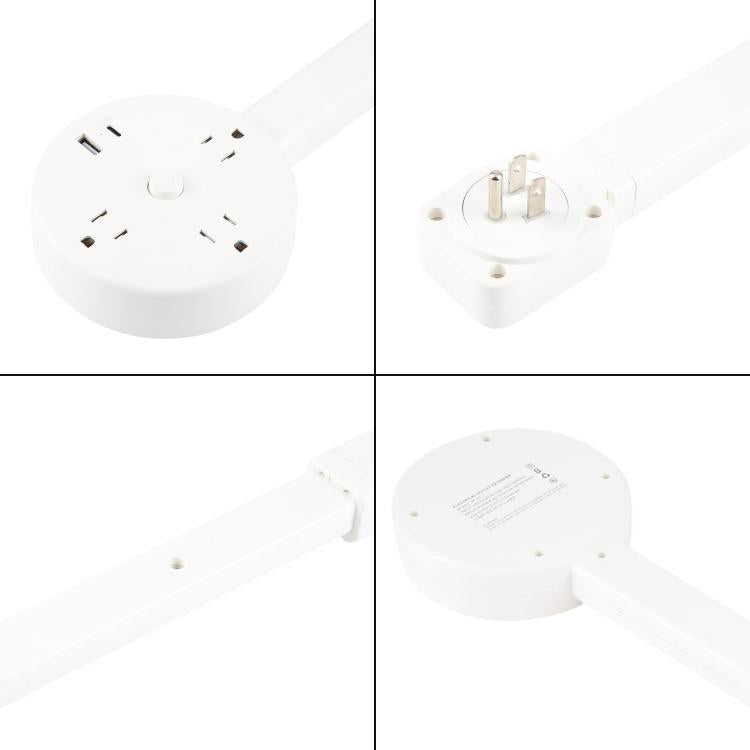 US Plug Round Power Outlet Extender Power Socket Extension Tool with USB / Type-C Fast Charging, 3 AC + USB, US Plug