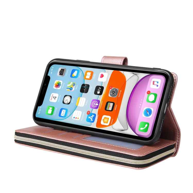 Zipper Wallet Bag Horizontal Flip PU Leather Case with Holder & 9 Card Slots & Wallet & Lanyard & Photo Frame, For iPhone 11, For iPhone 11 Pro, For iPhone 11 Pro Max, For iPhone SE 2022 / SE 2020 / 8 / 7, For iPhone 12 mini, For iPhone 12 / 12 Pro    ...