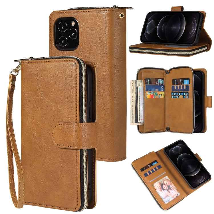 Zipper Wallet Bag Horizontal Flip PU Leather Case with Holder & 9 Card Slots & Wallet & Lanyard & Photo Frame, For iPhone 11, For iPhone 11 Pro, For iPhone 11 Pro Max, For iPhone SE 2022 / SE 2020 / 8 / 7, For iPhone 12 mini, For iPhone 12 / 12 Pro    ...