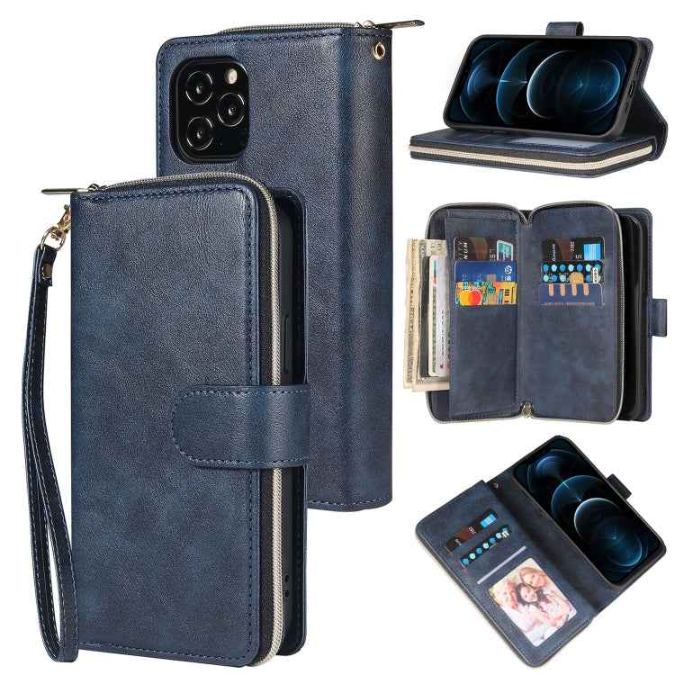 Zipper Wallet Bag Horizontal Flip PU Leather Case with Holder & 9 Card Slots & Wallet & Lanyard & Photo Frame, For iPhone 11, For iPhone 11 Pro, For iPhone 11 Pro Max, For iPhone SE 2022 / SE 2020 / 8 / 7, For iPhone 12 mini, For iPhone 12 / 12 Pro    ...