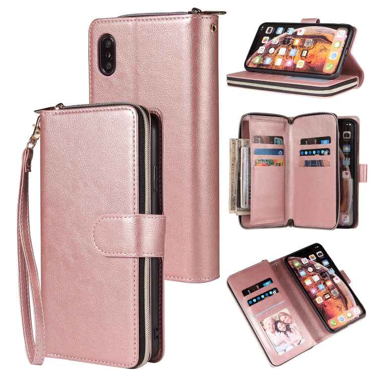 Zipper Wallet Bag Horizontal Flip PU Leather Case with Holder & 9 Card Slots & Wallet & Lanyard & Photo Frame, For iPhone XS Max