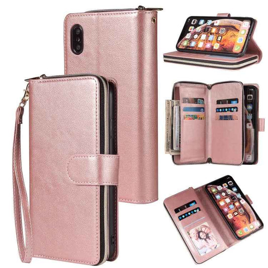 Zipper Wallet Bag Horizontal Flip PU Leather Case with Holder & 9 Card Slots & Wallet & Lanyard & Photo Frame, For iPhone XS Max
