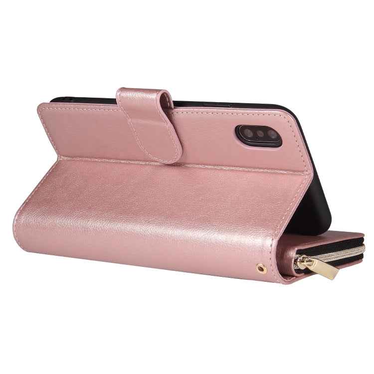 Zipper Wallet Bag Horizontal Flip PU Leather Case with Holder & 9 Card Slots & Wallet & Lanyard & Photo Frame, For iPhone XS Max