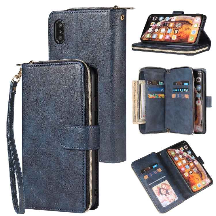 Zipper Wallet Bag Horizontal Flip PU Leather Case with Holder & 9 Card Slots & Wallet & Lanyard & Photo Frame, For iPhone XS Max