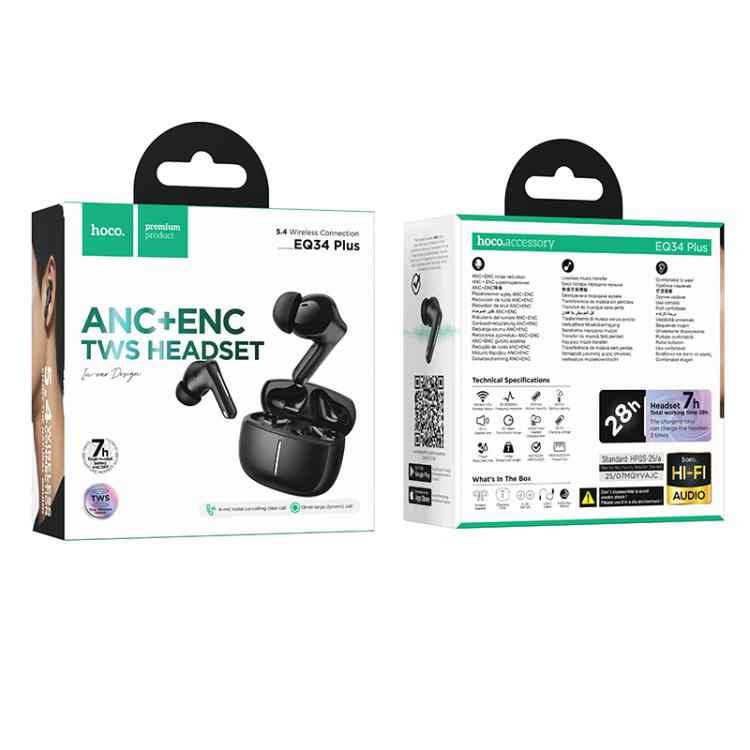 hoco EQ34 Plus True Wireless ANC+ENC Noise Reduction Bluetooth Earphone, EQ34 Plus