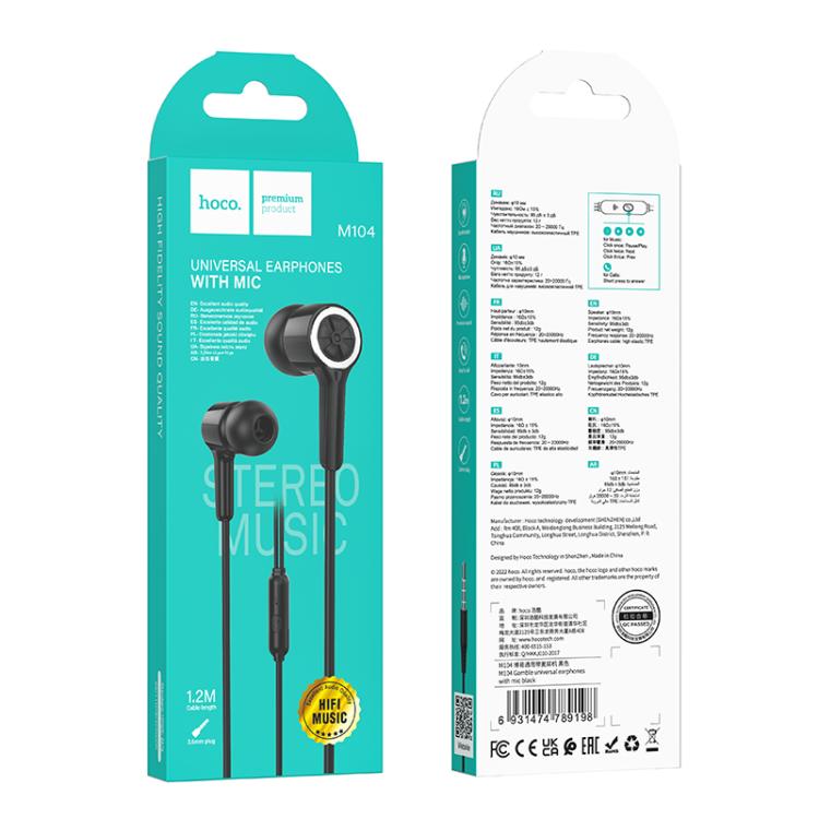 hoco M104 Gamble 3.5mm Universal Wired Earphone with Microphone, Length: 1.2m