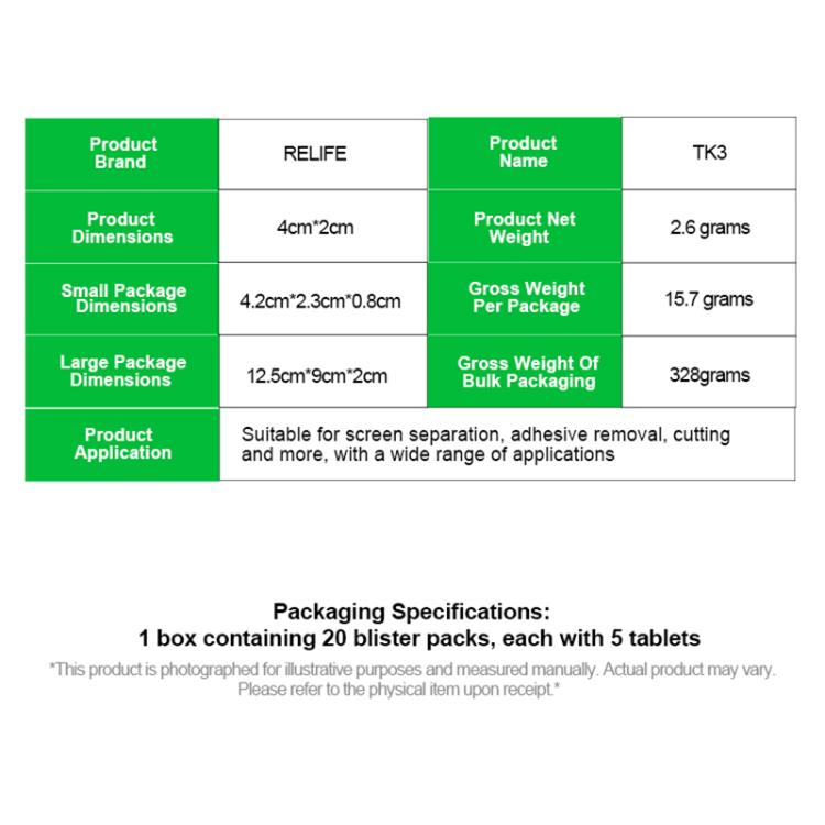 RELIFE TK3 100pcs/Set Phone Repair Blades for Screen / Adhesive Removal