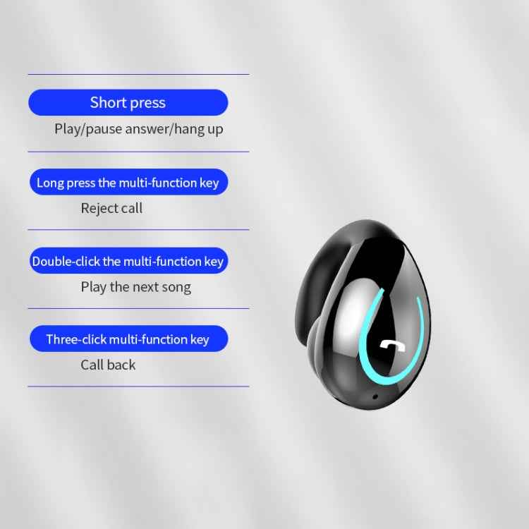 YX08 Ultra-light Ear-hook Wireless V5.0 Bluetooth Earphones Ear Clip Stereo Bluetooth Headset with Mic