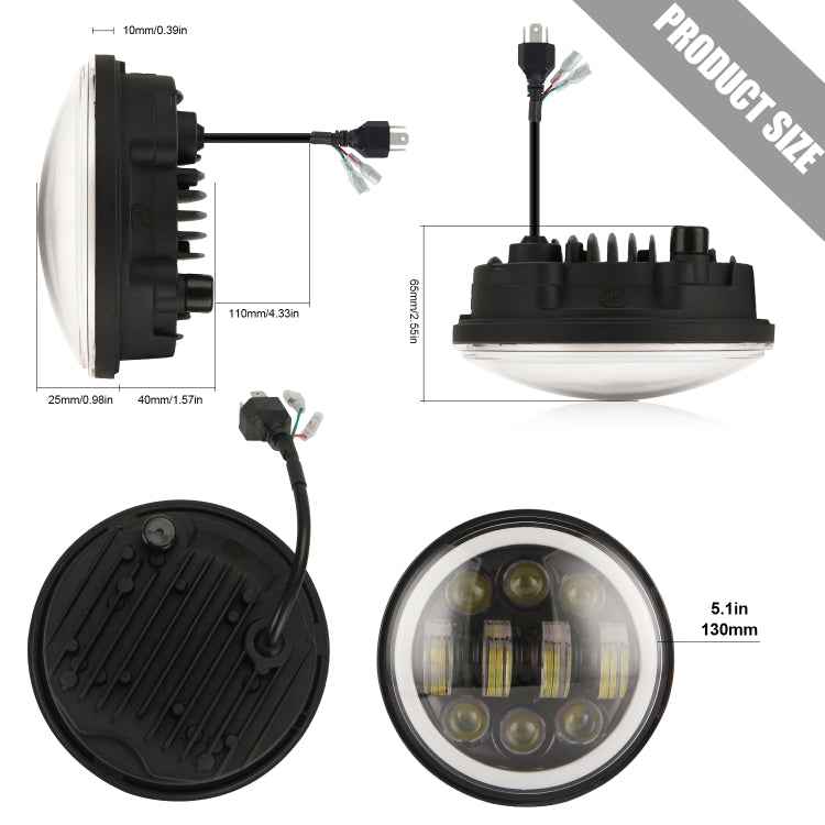 EagleVision DC9-30V 35W 6000K 4000LM 5.75 inch Round Motorcycle 6LEDs Headlight with Angel Eye for Harley-Davidson