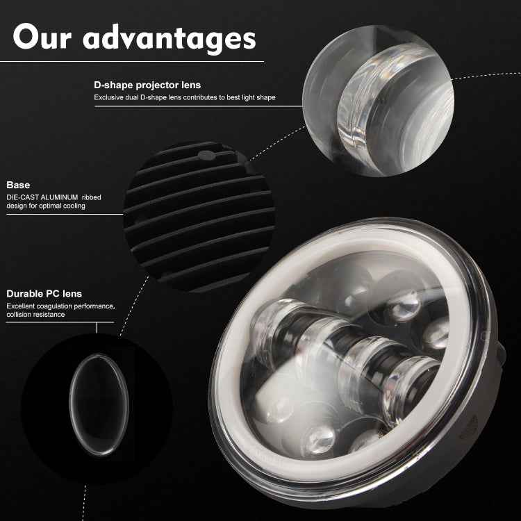 EagleVision DC9-30V 35W 6000K 4000LM 5.75 inch Round Motorcycle 6LEDs Headlight with Angel Eye for Harley-Davidson
