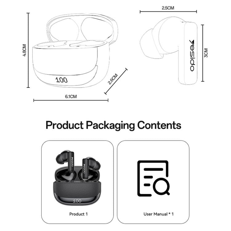 Yesido TWS40 Quad-Microphone ANC+ENC Noise Reduction TWS Bluetooth Earphone, TWS40